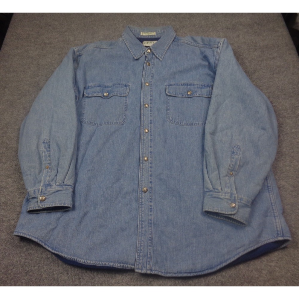 VTG ORVIS Shirt Men XL Fleece Lined Denim Snap Button Jacket Oarsman Shacket